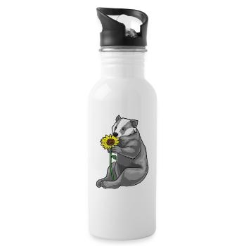 Dachs Sonnenblume - Trinkflasche mit integriertem Trinkhalm - Weiß - Rechts