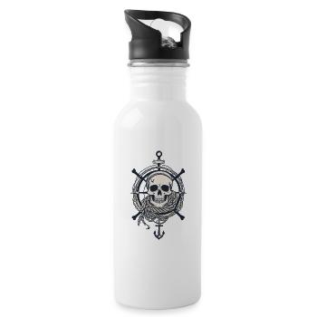 Piratenflaggen Skull Jolly Roger Pirat Kostüm - Trinkflasche mit integriertem Trinkhalm - Weiß - Rechts