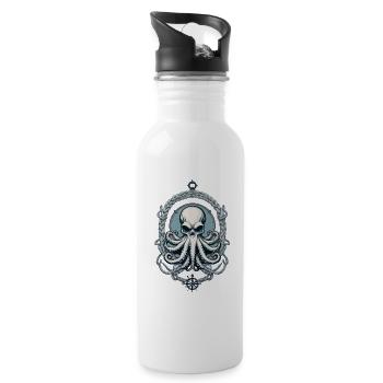 Octopus Sea Monster Maritime Vintage Style - Water bottle with straw - white - Right