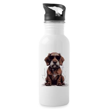 Wire-haired dachshund with sunglasses for dachshund fans - Water bottle with straw - white - Right