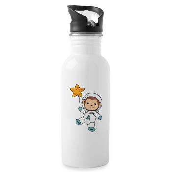 Cute Space Monkey Astronauts Universe - Water bottle with straw - white - Right