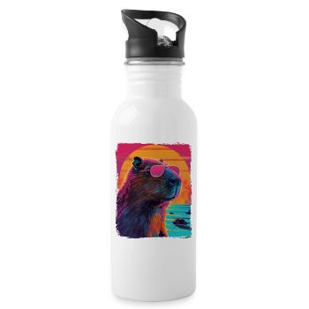 Retro 80er Jahre Neon Pink Lustig Cool Capybara Nagetier - Trinkflasche mit integriertem Trinkhalm - Weiß - Rechts
