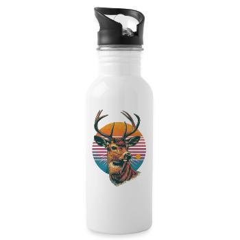 Rétro des années 80 néon Cool cerf Animal renne vintage - Gourde avec paille intégrée - blanc - Droite