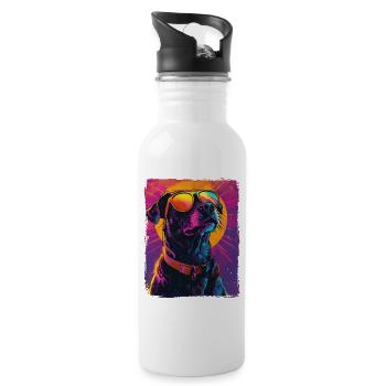 Rétro des années 80 Neon Rose Violet Cool Chien Animal Coucher de soleil - Gourde avec paille intégrée - blanc - Droite