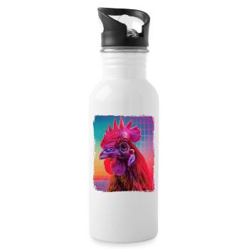 Funny Retro 80s Neon Pink Cool Chicken Bird Sunset - Water bottle with straw - white - Right