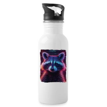 Retro 80er Jahre Neon Pink Cool Waschbär Tier Säugetier - Trinkflasche mit integriertem Trinkhalm - Weiß - Rechts