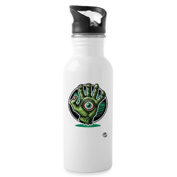Grüne Zombie-Mutanten-Hand mit Auge - Trinkflasche mit integriertem Trinkhalm - Weiß - Rechts
