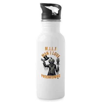 Halloween Pumpkin Head M.I.L.F Man I Love - Water bottle with straw - white - Right