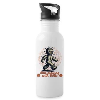 Voodoo Puppe Gruseliges Party Design - Trinkflasche mit integriertem Trinkhalm - Weiß - Rechts