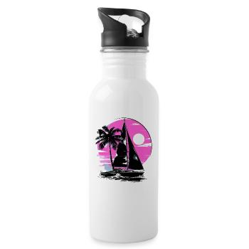 Cartoon Segeln - Trinkflasche mit integriertem Trinkhalm - Weiß - Rechts