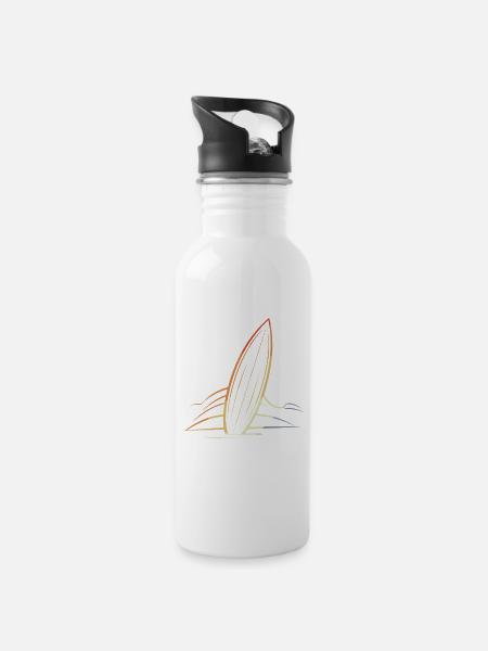 Surfbrett - Trinkflasche mit integriertem Trinkhalm - Weiß