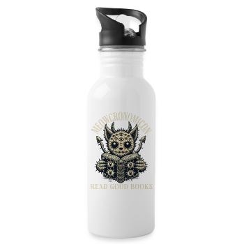 Meowcronomicon Lies Gute Bücher - Trinkflasche mit integriertem Trinkhalm - Weiß - Rechts
