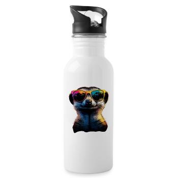Meerkat Sunglasses Colorful Cute Meerkat - Water bottle with straw - white - Right