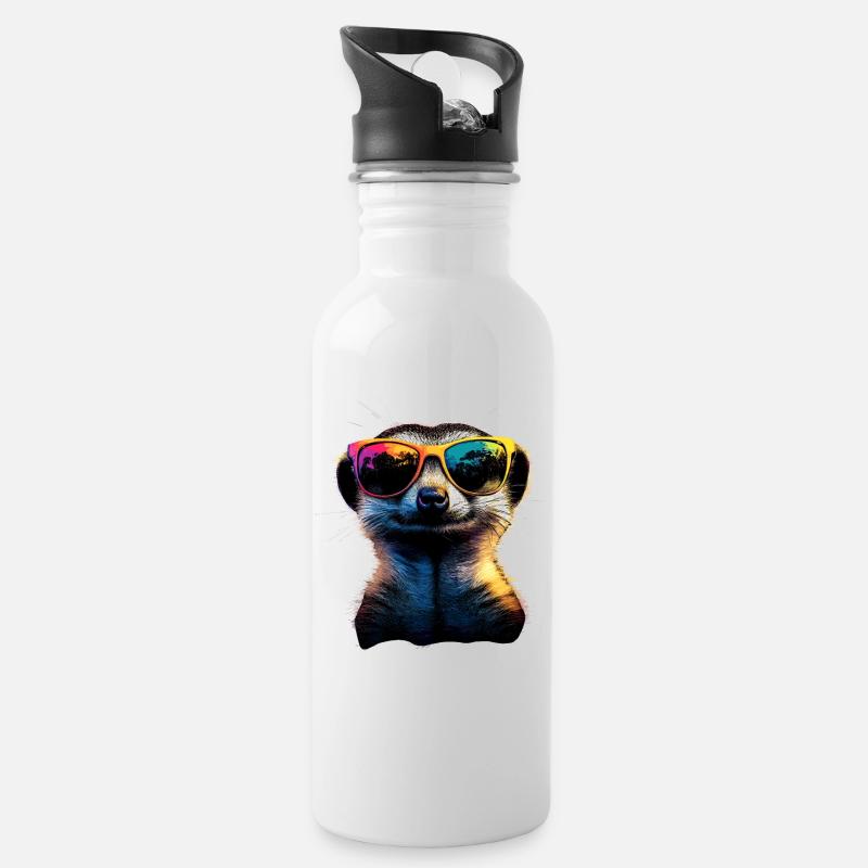 Erdmännchen Sonnenbrille Bunt Süßes Erdmännchen - Trinkflasche mit integriertem Trinkhalm - Weiß
