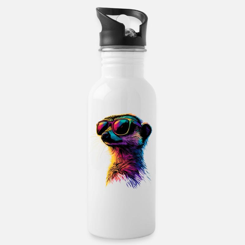 Erdmännchen Sonnenbrille Bunt Süßes Erdmännchen - Trinkflasche mit integriertem Trinkhalm - Weiß