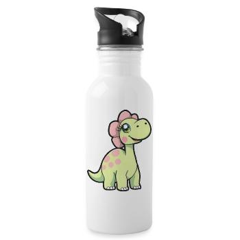 Fröhlicher gelber Dinosaurier mit rosa Tupfen - Trinkflasche mit integriertem Trinkhalm - Weiß - Rechts