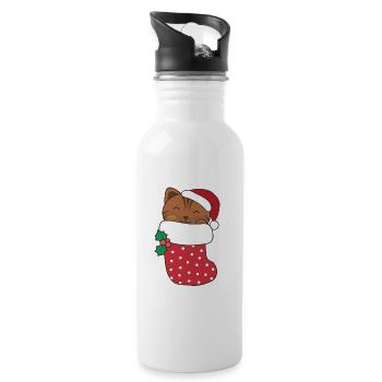 Cute cats in Christmas socks for Christmas - Water bottle with straw - white - Right