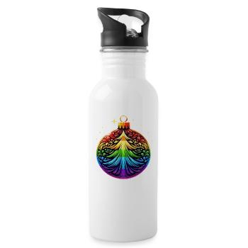 Rainbow Christmas Ball with Christmas Tree Ornament - Water bottle with straw - white - Right