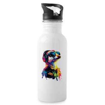 Meerkat Sunglasses Colorful Cute Meerkat - Water bottle with straw - white - Right