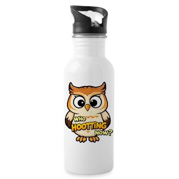 Whimsical Owl Portrai - Water bottle with straw - white - Right