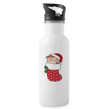 Cute cows in Christmas sock for Christmas cow - Water bottle with straw - white - Right
