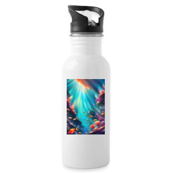 Unterwasser-Korallenriff - Trinkflasche mit integriertem Trinkhalm - Weiß - Rechts