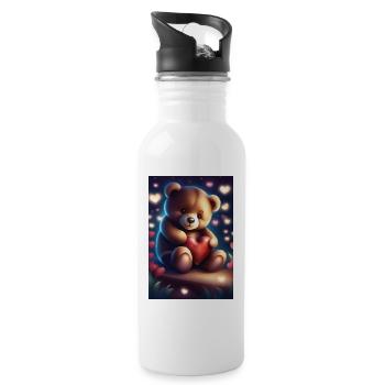 Adorable teddy bear - Water bottle with straw - white - Right