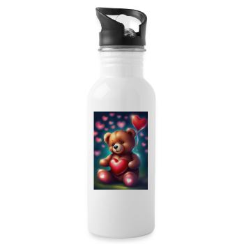 Heart balloons and teddy bear - Water bottle with straw - white - Right