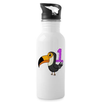 Number 1 Number One - Toucans Bird Motif - Water bottle with straw - white - Right