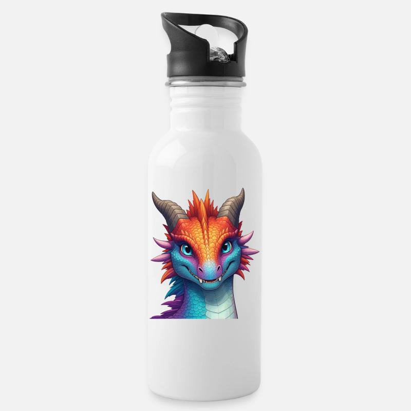 Lebendiger Arkaner Drache - Trinkflasche mit integriertem Trinkhalm - Weiß