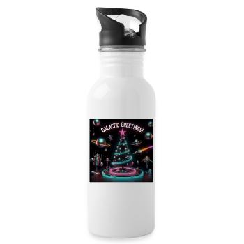 Retro Sci-Fi Christmas Tree Design for Celebrations - Water bottle with straw - white - Right
