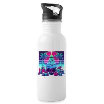 Vaporwave Christmas Tree Design for Chillmas - Water bottle with straw - white - Right