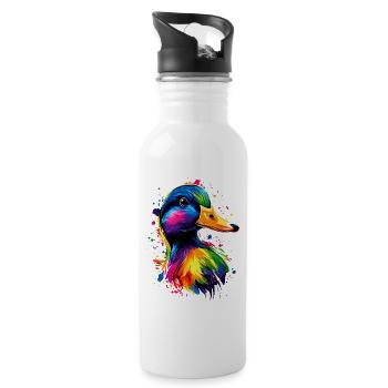 Ente Bunt Regenbogen Stockente Erpel Süße Enten - Water bottle with straw - white - Right