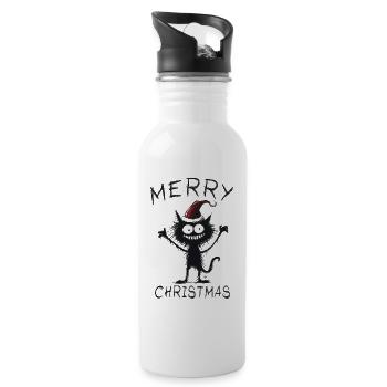 Merry Christmas Katzen Weihnachtsmütze Geschenk - Trinkflasche mit integriertem Trinkhalm - Weiß - Rechts