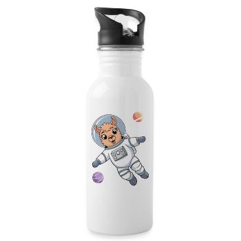 Alpaka Astronaut Raumfahrer Weltall Galaxy Kawaii - Trinkflasche mit integriertem Trinkhalm - Weiß - Rechts