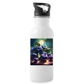 A pile of freshly picked blueberries - Water bottle with straw - white - Right