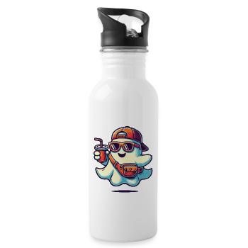 Gespenst Mit Bruuuh Für Coole Vibes - Trinkflasche mit integriertem Trinkhalm - Weiß - Rechts