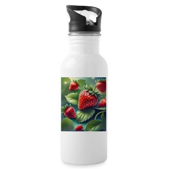 A pile of freshly picked strawberries - Water bottle with straw - white - Right