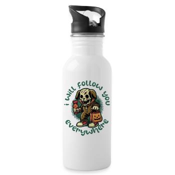 Creepy Halloween Skeleton Dog Stalker - Water bottle with straw - white - Right