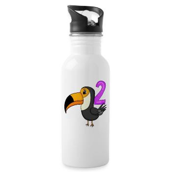 2 Birthday Toucans Bird Motif - Two Years Old - Water bottle with straw - white - Right