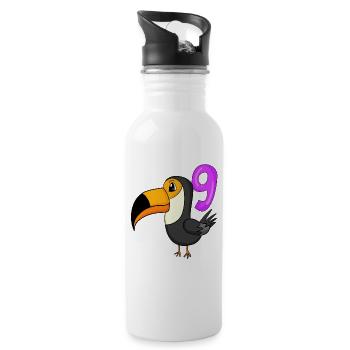 Motif 9ème Anniversaire Toucan Oiseau - 9 ans - Gourde avec paille intégrée - blanc - Droite