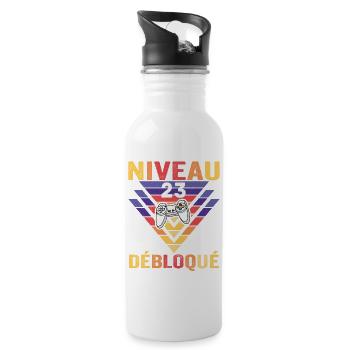 Level 23 Freigeschaltet Geschenk 23 Jahre Gamer Geek Lustig - Trinkflasche mit integriertem Trinkhalm - Weiß - Rechts