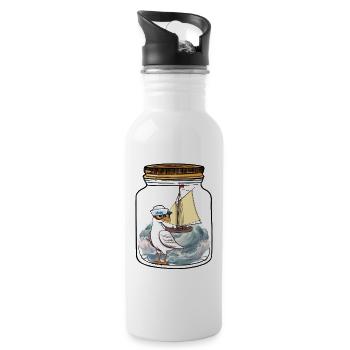 Matrose Möwe Segelschiff Ahoi - Trinkflasche mit integriertem Trinkhalm - Weiß - Rechts