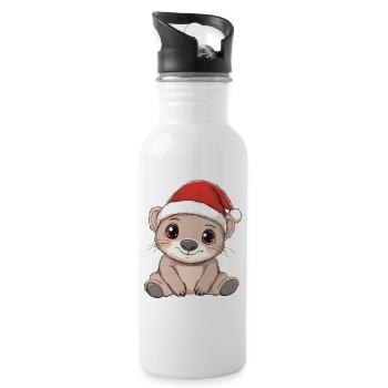Wombat Weihnachten Süß Niedlich Xmas Weihnachtlich - Trinkflasche mit integriertem Trinkhalm - Weiß - Rechts