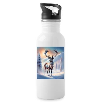 Winter reindeer - Water bottle with straw - white - Right