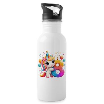 NUMMER 8 JAHRE EINHORN 8. GEBURTSTAG - Trinkflasche mit integriertem Trinkhalm - Weiß - Rechts