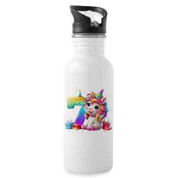 NUMÉRO 7 ANS LICORNE 7E ANNIVERSAIRE - Gourde avec paille intégrée - blanc - Droite