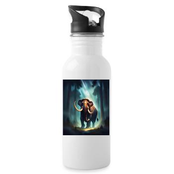 Mammut im Wald - Trinkflasche mit integriertem Trinkhalm - Weiß - Rechts