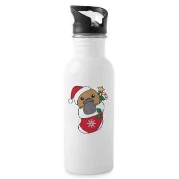 Platypus Christmas Snow Winter Animals - Water bottle with straw - white - Right