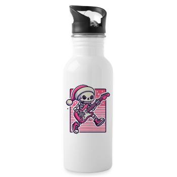 Christmas Skeleton Guitarist Rocks - Water bottle with straw - white - Right
